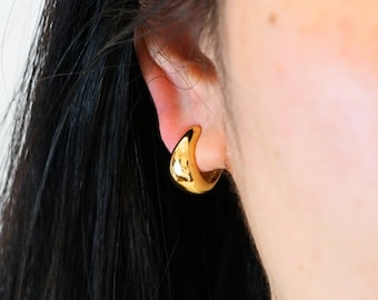 Clip On Earrings Minimalist Chunky Hoop Gold Sliver  | Small Simple Teardrop Huggie | Invisible Pain Free | Non Pierced Ears | Jewelry Gift