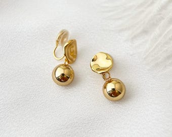 Clip On Earrings Minimalist Gold Ball Earrings |  Dainty Ear Clips Drop Dangle earring| Non Pierced Ears No Piercings | Jewelry Gift For Her