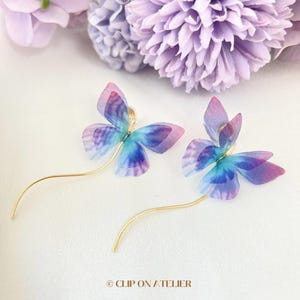 Clip On Earrings Butterfly Gold Dangle, Fairy Boho Dangle Ear Clips, Non Pierced Ears No piercing, Dainty Jewelry Gift For Her Tropical