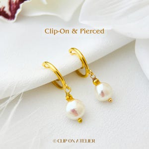 Clip On Earrings Natural Pearl Minimalist Gold Silver Hoop Bridal Ear Clips | Non Pierced Ears | Wedding Jewelry Bridesmaid Gift For Her Mom
