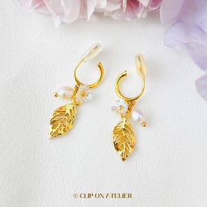 Clip On Earrings Minimalist Gold Hoop Boho Leaf Huggies Dainty Drop Clipon | Non Pierced Ears No Piercing | Wedding Jewelry Gift For Her