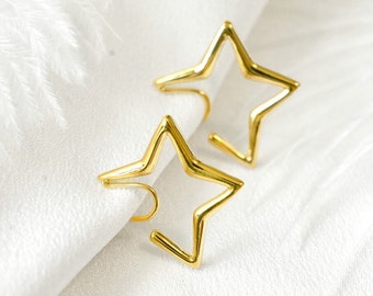 Clip On Earrings Star Minimalist Sliver Gold Stars Dainty Ear Clips | Pain Free Clip Coil Design | Non Pierced Ears | Starry Jewelry Gift