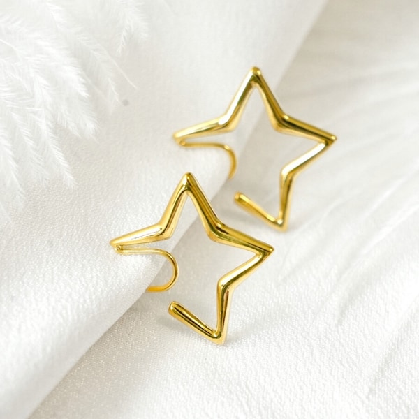 Clip On Earrings Star Minimalist Sliver Gold Stars Dainty Ear Clips | Pain Free Clip Coil Design | Non Pierced Ears | Starry Jewelry Gift