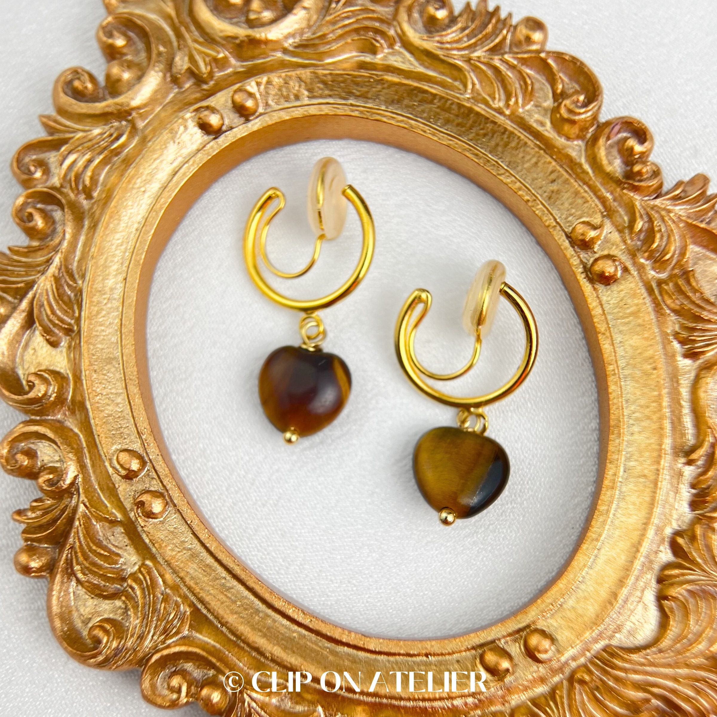 ピアス Brass Rhinestone Tiger Eye Clip On Earrings Iosselliani Brass Rhinestone Tiger Eye Clip On Earrings