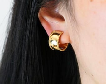 Clip On Earrings Minimalist Chunky Hoop Gold Sliver, Simple Thick Huggie Dainty Ear Clips, Non Pierced Ears No Piercing, Personalized Gift