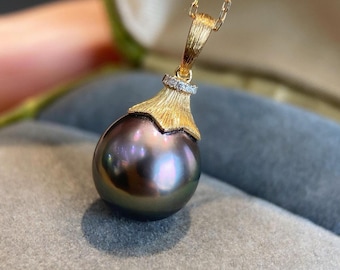 Collana con pendente in oro 14 carati e perla nera di Tahiti: gioiello da sposa in stile Art Déco