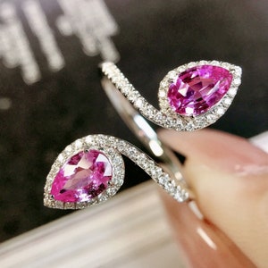 18k white gold natural pink sapphire engagement ring/Diamond halo sapphire wedding ring/Unique vintage sapphire ring/Handmade pink sapphire