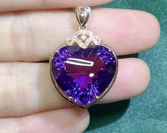18k rose gold heart shape Amethyst pendant/Purple Amethyst necklace/Boho amethyst pendant for her/February Amethyst pendant/Art Deco pendant