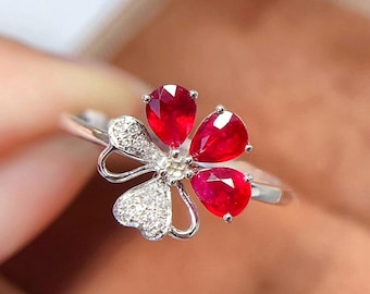 Einzigartiger natürlicher Taubenblut-Rubinring aus 750er Weißgold / Blumen-Rubin-Verlobungsring / Blumen-Rubin-Ring / High-End-Rubin-Frauenring / Mädchenschmuck
