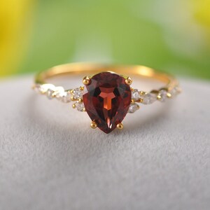 18k Rose Gold Pear Garnet Ring: Mozambique Gemstone, Antique Style