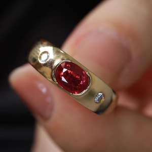 Handmade Mozambique Ruby Band: 18k Gold Wedding Ring