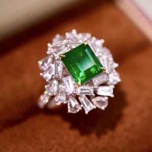 Luxurious high end natural emerald ring/Emerald center stone with diamond accents/handmade initial emerald ring/Real emerald promise ring