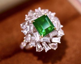 Handmade Emerald Ring: 1.91ct Zambian Emerald with Diamond Accents