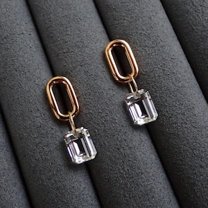 Emerald cut real aquamarine earrings/18k gold natural aquamarine dangle/Boho aquamarine earrings/Cool aquamarine earrings/Chunky trendy stud