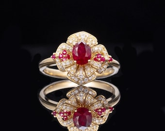 Ruby Ring, 14K Solid Gold Genuine Ruby Ring, Red Gemstone Ring for Women, July Birthstone Ring, Dainty Ruby Ring, Ruby Jewelry, Real Gold