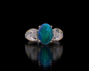 Australian Opal Ring: 18k Rose Gold, Diamond Accents, Handmade