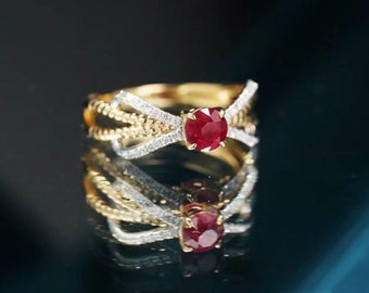 Vintage Mozambique Ruby Ring: 18K Gold Celtic Band, July Birthstone/bespoke jewelry,high end gift,everyday luxury,custom fine ruby, birthday