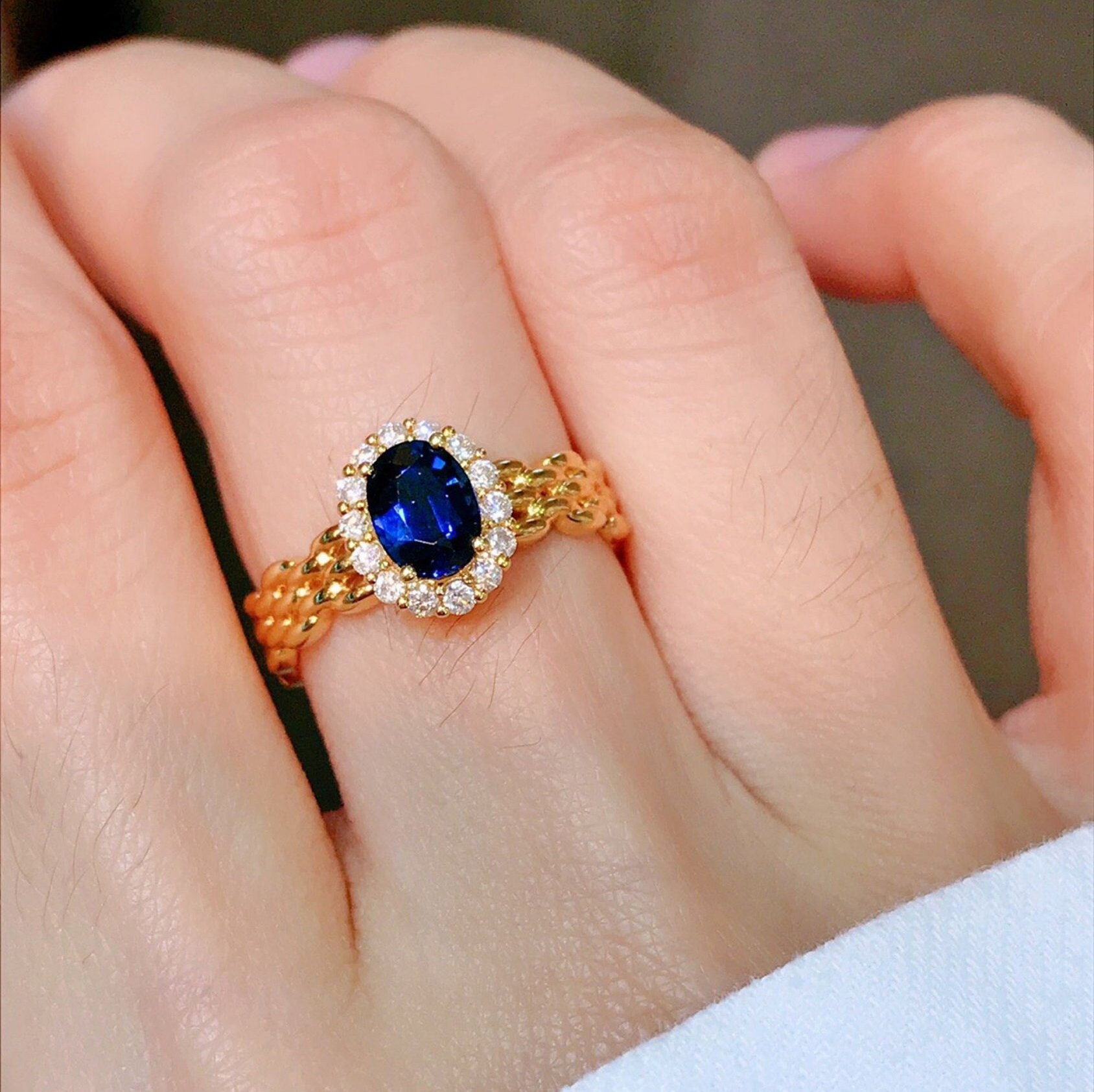 18k Gold Natural Sapphire Engagement Ring/zambia Sapphire Engagement