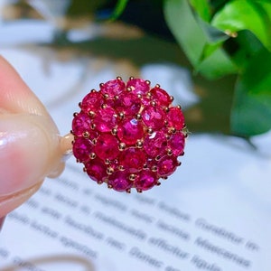 Cluster Natural Ruby Ring, 18K Rose Gold Genuine Ruby Ring, Red Gemstone Ring for Women, July Birthstone Ring,unique Ruby Ring, Ruby Jewelry