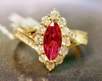18k white gold genuine ruby ring/High end oval ruby engagement ring/Diamond halo ruby ring/Dainty ruby ring women/Handmade custom ruby ring