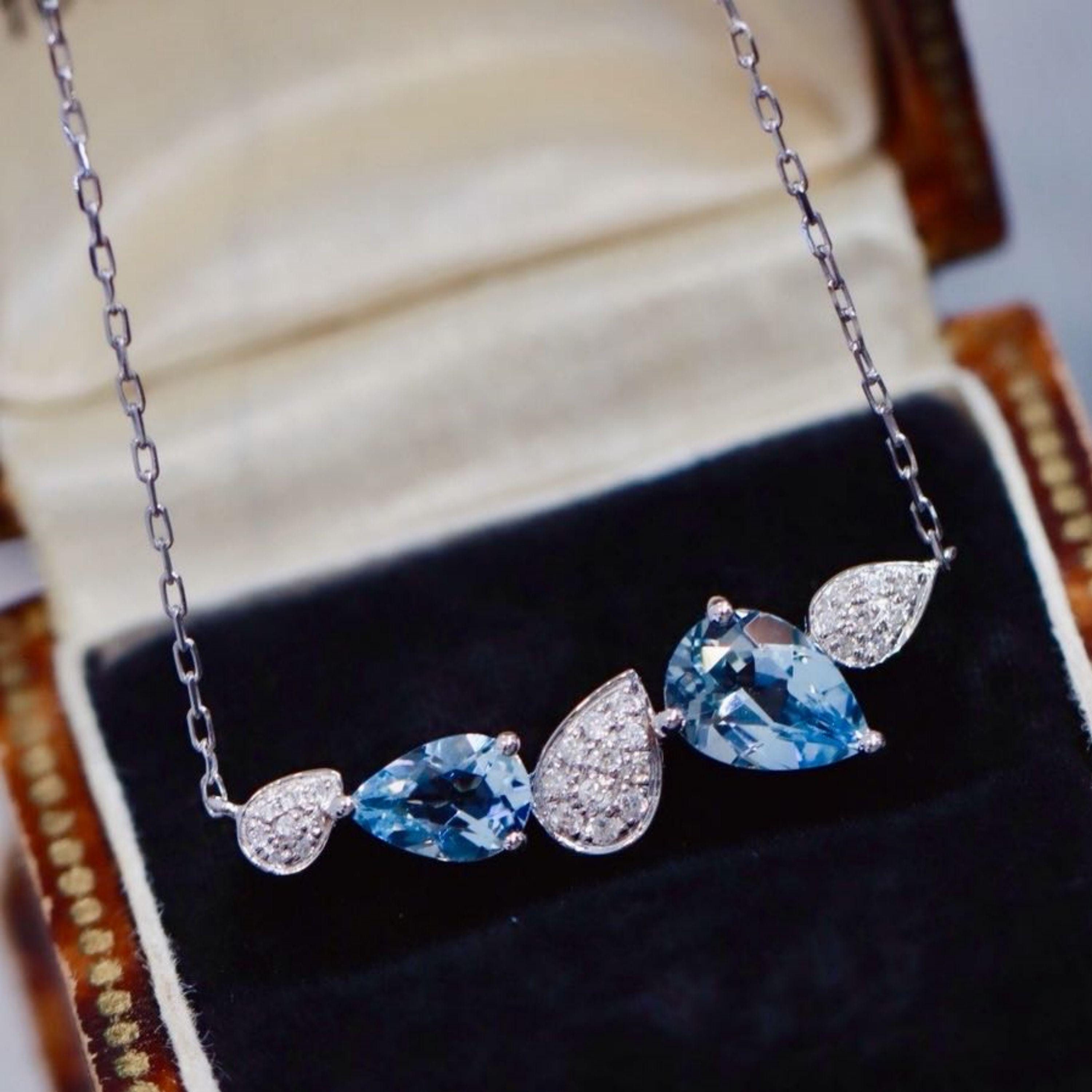 18k white gold aquamarine pendant/Minimalist aquamarine necklace/Simple aquamarine engagement pendant/Heart Aquamarine necklace for women