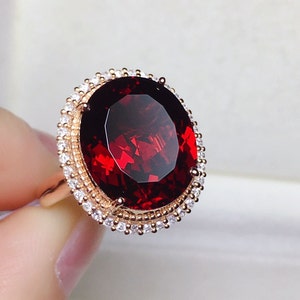 18k rose gold oval natural garnet engagement ring/red garnet gold ring/Unique garnet ring for women/Mozambique garnet ring/art deco garnet