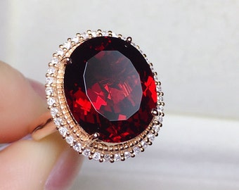 18k rose gold oval natural garnet engagement ring/red garnet gold ring/Unique garnet ring for women/Mozambique garnet ring/art deco garnet