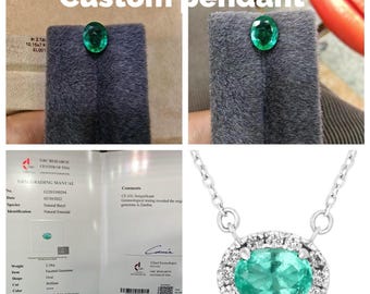 Custom order -2.18ct natural certified emerald pendant, 18k white gold, big diamond halo. Total price is USD 2789, split payments.