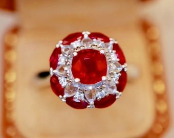 High-End-Natur Rubin Ring, 18K Weißgold Echter Rubin Ring, Taube Blut rot Rubin Ring Frauen, Juli Birthstone Ring, einzigartiger Rubin Schmuck