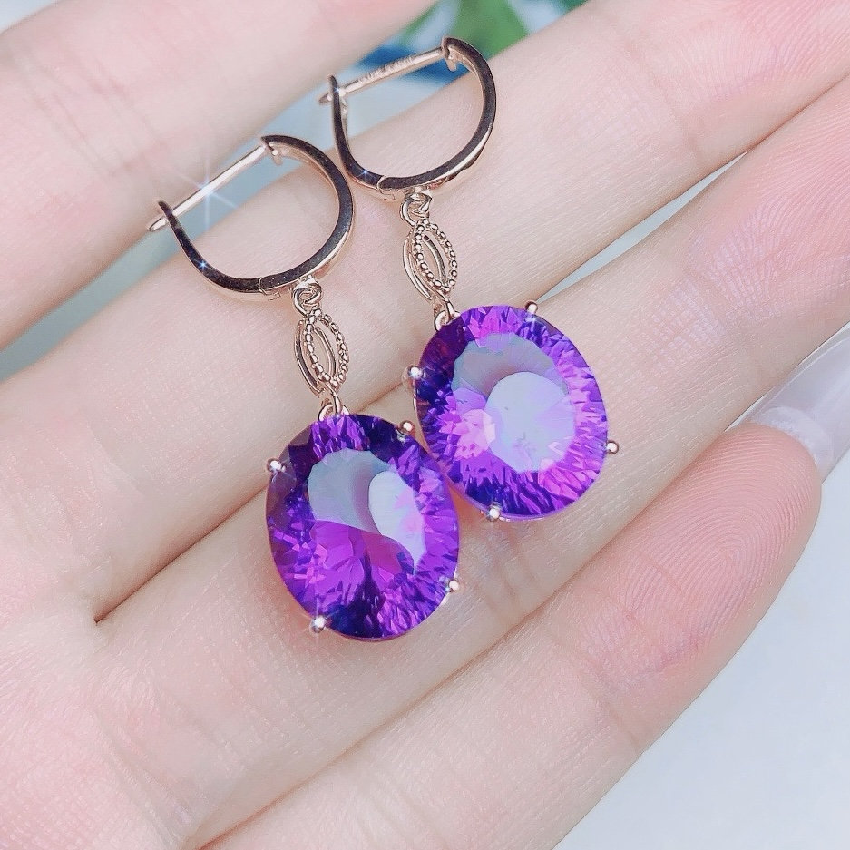 18k rose gold high end Amethyst earrings/Oval cut Purple Amethyst drop/Minimalist amethyst earrings for her/Custom February Birthstone Gift