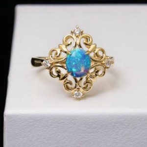 Vintage natural opal ring/Australian opal ring/18k rose gold opal ring/Art Deco opal ring/Handmade opal engagement ring/Opal jewelry women