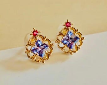 Dainty natural Tanzanite earrings studs in 18k rose gold tanzanite wedding earrings birthstone custom personalized jewelry genuine stones