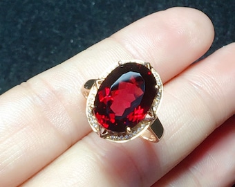 18k rose gold oval natural garnet engagement ring/red garnet gold ring/Unique garnet ring for women/Mozambique garnet ring/art deco garnet