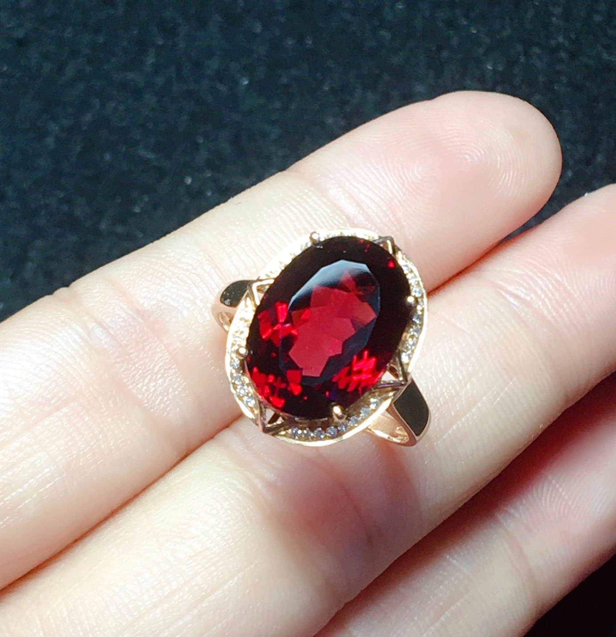 18k Rose Gold Mozambique Garnet Ring: Art Deco Oval Engagement Ring
