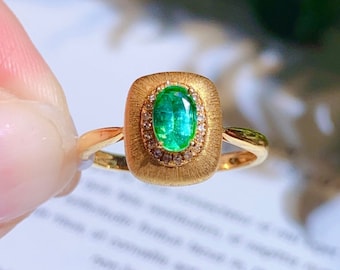 Handmade Zambian Emerald Ring: 18K Gold Minimalist Design