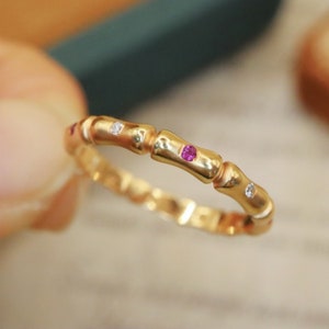 Stackable genuine pinkish ruby band 18k solid gold/Minimalist stacking ruby ring/Simple ruby band/Dainty ruby ring/Handmade custom ruby band