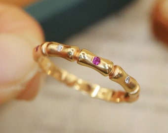 Stackable genuine pinkish ruby band 18k solid gold/Minimalist stacking ruby ring/Simple ruby band/Dainty ruby ring/Handmade custom ruby band