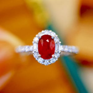 High end pigeon blood red natural ruby ring/18K White gold Genuine Ruby Ring/Ruby Ring for Women/July Birthstone Ring/Celtic Ruby Ring/Ruby