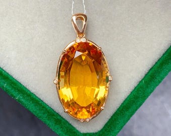 Natural huge citrine pendant in 18k solid rose gold/handmade statement citrine pendant/luxury citrine jewelry for women birthstone gift