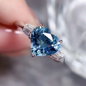 18k white gold real Santa Mario aquamarine engagement ring/unique heart aquamarine halo ring women/Diamond art deco aquamarine wedding ring