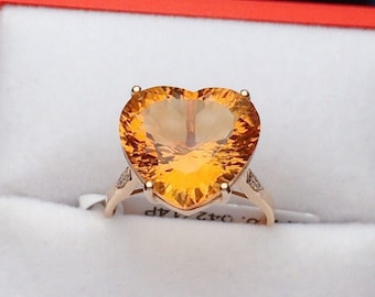 Heart citrine ring/18k rose gold citrine engagement ring/Natural Boho citrine ring women/Natural citrine ring/Handmade citrine ring/Art Deco