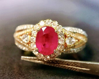 Handmade 18K Gold Ruby Ring: Art Deco July Birthstone