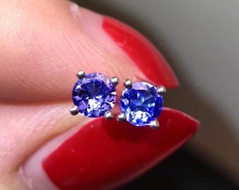 High end natural Tanzanite earrings studs in 18k white gold tanzanite wedding earrings birthstone custom personalized jewelry genuine stones