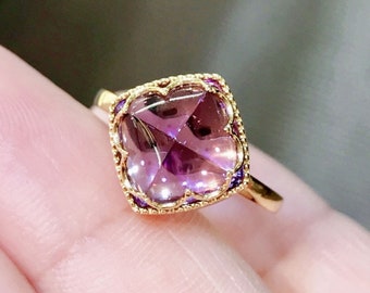18k rose gold Pyramid Amethyst ring/Purple Amethyst engagement ring/Boho amethyst ring for her/February Amethyst ring women/Art Deco ring