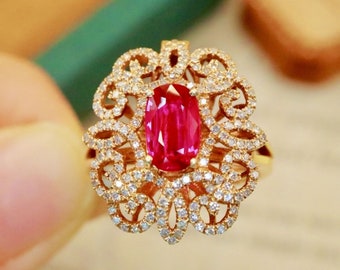 Handmade 18K Gold Ruby Ring: Art Deco July Birthstone