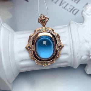 18k rose gold Swiss blue topaz pendant/statement topaz birthstone jewelry/Oval topaz necklace/Handmade mother's day gift for anniversary