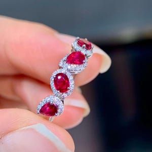 Natural Heart shape Mozambique Ruby Band: 18K White Gold Wedding Ring - Everyday wear ruby band ring for women