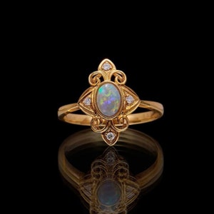 Unique black opal ring/Australian opal ring/18k rose gold opal ring/Art Deco opal ring/Handmade opal engagement ring/Opal jewelry women