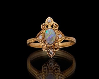 Unique black opal ring/Australian opal ring/18k rose gold opal ring/Art Deco opal ring/Handmade opal engagement ring/Opal jewelry women