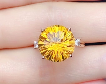 Boho citrine ring/18k rose gold citrine engagement ring/Round chunky citrine ring women/Natural citrine ring/Handmade citrine ring/Art Deco